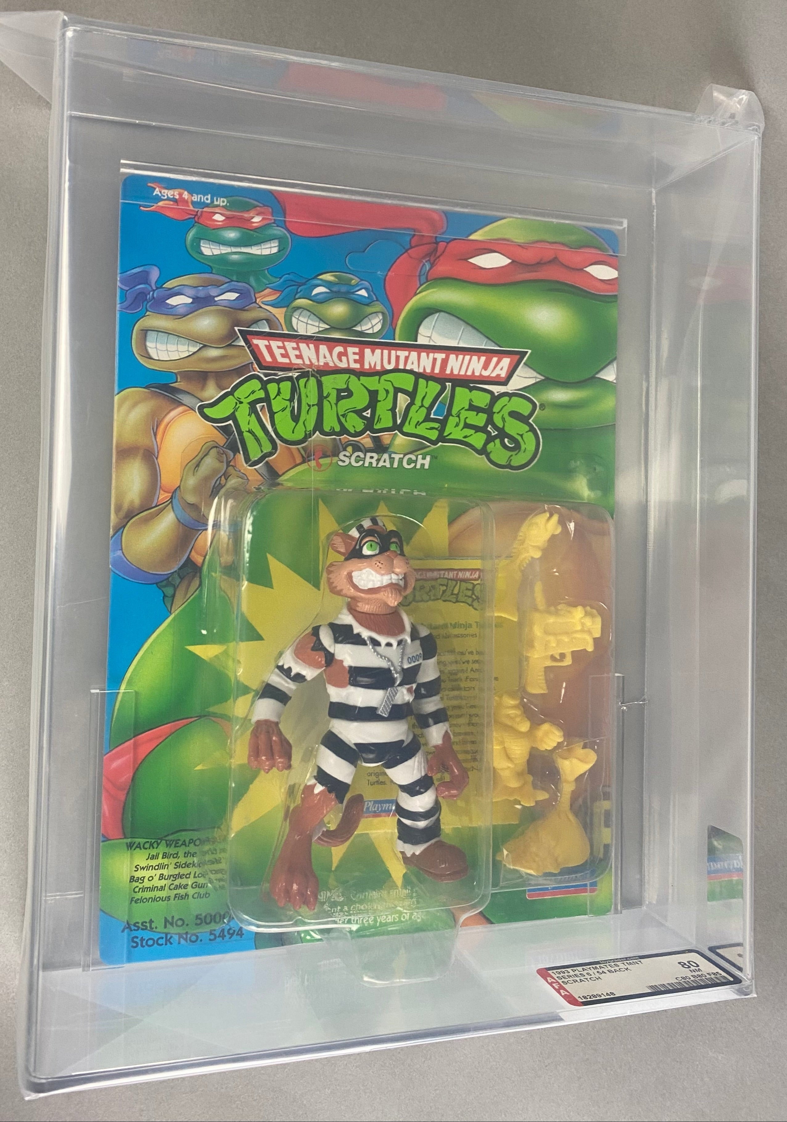 Teenage Mutant Ninja Turtles Scratch boxed figure AFA graded 80. Front photo.